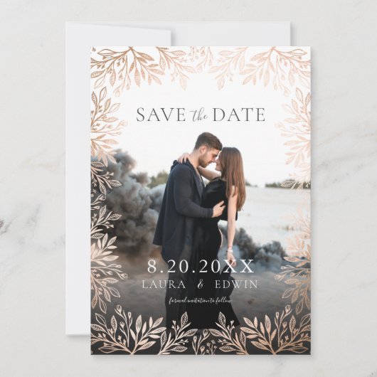 Roos Gold Floral Elegant Wedding Save the Date Kaart (Voorkant)