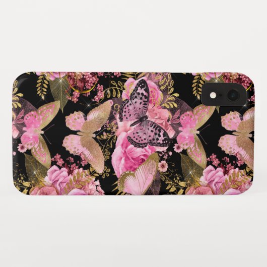 Roos Gold Floral en Butterfly Girly Pattern Case-Mate iPhone Case (Achterkant (horizontaal))