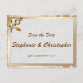 Roos Gold Floral en Linen Wedding Aankondigingskaart (Voorkant)