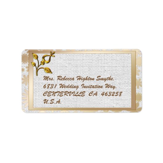 Roos Gold Floral en Linen Wedding Etiket (Voorkant)