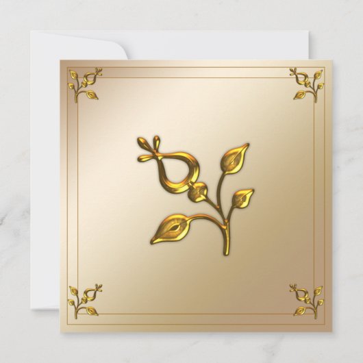 Roos Gold Floral en Linen Wedding Kaart (Achterkant)