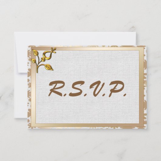 Roos Gold Floral en Linen Wedding RSVP (Voorkant)