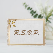 Roos Gold Floral en Linen Wedding RSVP (Staand voorkant)