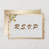 Roos Gold Floral en Linen Wedding RSVP (Voorkant / Achterkant)