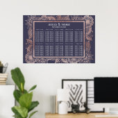 Roos Gold Floral en marineblauw Poster (Thuiskantoor)