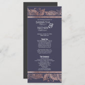 Roos Gold Floral en Navy Blue huwelijksprogramma's Programmakaart (Voorkant / Achterkant)