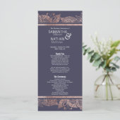 Roos Gold Floral en Navy Blue huwelijksprogramma's Programmakaart (Staand voorkant)