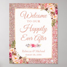 Roos Gold Floral, gelukkig altijd na huwelijksbord Poster