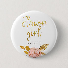Roos Gold Floral Glitter Bloemenmeisje Button