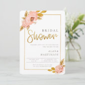 Roos Gold Floral Glitter Bridal Shower Kaart (Staand voorkant)