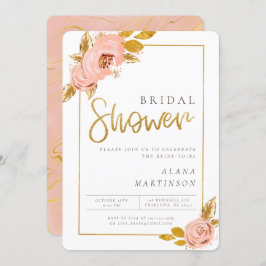 Roos Gold Floral Glitter Bridal Shower Kaart
