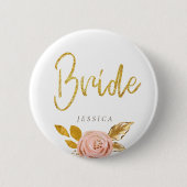 Roos Gold Floral Glitter Bride Button (Voorkant)