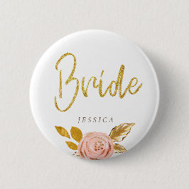Roos Gold Floral Glitter Bride Button