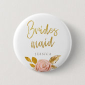 Roos Gold Floral Glitter Bridesmaid Button (Voorkant)