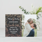 Roos Gold Floral Glitter Ombre Save the Date Kaart (Staand voorkant)