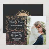 Roos Gold Floral Glitter Ombre Save the Date Kaart (Voorkant / Achterkant)