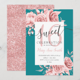 Roos Gold Floral & Glitter Sweet 16 Blauwgroen Man Kaart
