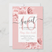 Roos Gold Floral & Glitter Sweet 16 Script Blush Kaart (Voorkant)