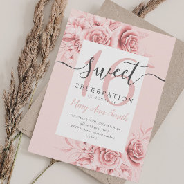 Roos Gold Floral & Glitter Sweet 16 Script roze Kaart