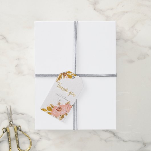 Roos Gold Floral Glitter Vrijgezellenfeest Favor T Cadeaulabel (Met Touw)