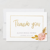 Roos Gold Floral Glitter Vrijgezellenfeest Harteli Bedankkaart (Voorkant)