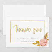 Roos Gold Floral Glitter Vrijgezellenfeest Harteli Bedankkaart (Voorkant / Achterkant)