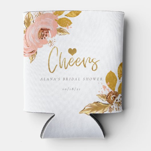 Roos Gold Floral Glitter Vrijgezellenfeest Koelbox Blikjeskoeler (Voorkant)