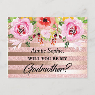 Roos Gold Floral Godmoeder Voorstel Briefkaart