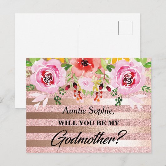 Roos Gold Floral Godmoeder Voorstel Briefkaart (Voorkant / Achterkant)