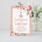 Roos Gold Floral Heilige Communie Kaart (Staand voorkant)