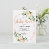 Roos Gold Floral Line Art Bridal Shower Kaart (Staand voorkant)