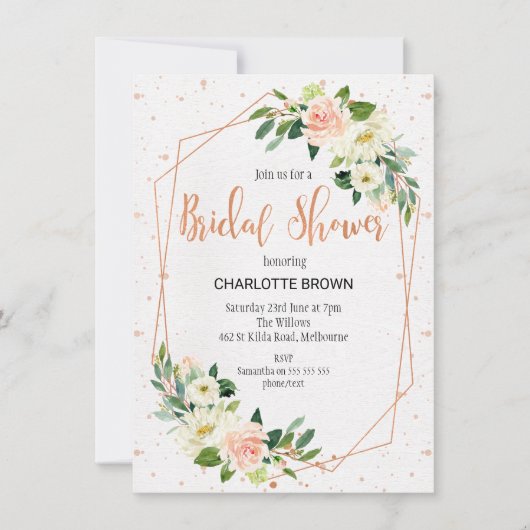 Roos Gold Floral Line Art Bridal Shower Kaart (Voorkant)