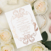  Roos Gold Floral Line Art Monogram Weddenschap Folie Uitnodiging