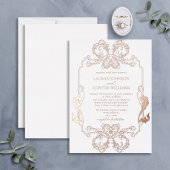 Roos Gold Floral Line Art Monogram Weddenschap Folie Uitnodiging