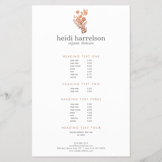 Roos Gold Floral-Logo op brochure met witte prijsl (Voorkant)