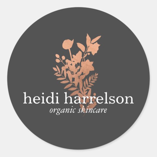 Roos Gold Floral-Logo op donkergrijs Ronde Sticker (Voorkant)