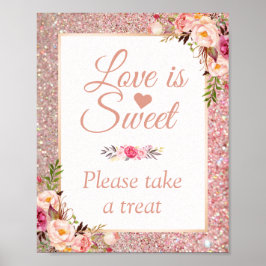 Roos Gold Floral Love is Sweet Wedding Sign Poster