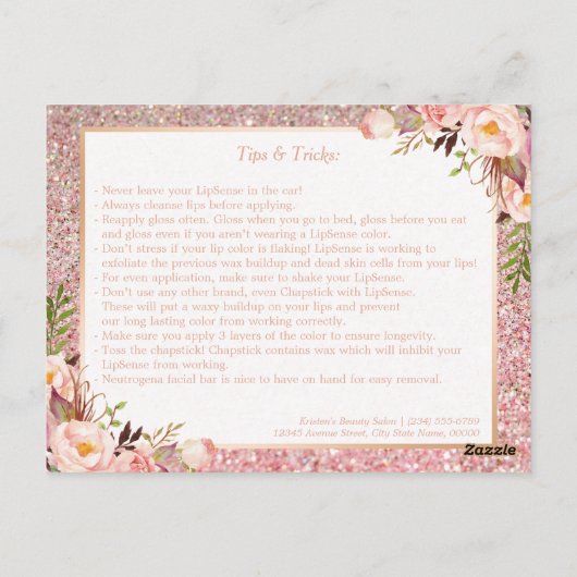 Roos Gold Floral Makeup spoelt tips uit voor instr Briefkaart (Achterkant)