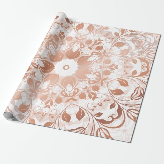 Roos Gold Floral Mandala Cadeaupapier (Uitgerold)