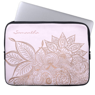 Roos Gold Floral Mandala Laptop Hoesje Laptop Sleeve