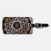 Roos Gold Floral Mandala Monogram Bagagelabel (Voorkant horizontaal)