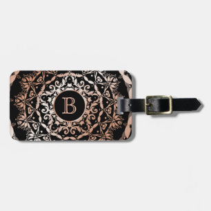 Roos Gold Floral Mandala Monogram Bagagelabel