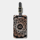 Roos Gold Floral Mandala Monogram Bagagelabel (Voorkant verticaal)
