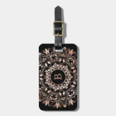 Roos Gold Floral Mandala Monogram Bagagelabel (Voorkant verticaal)