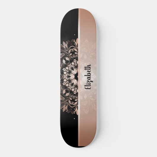Roos Gold Floral Mandala Naam Zwarte Skateboard to (Voorkant)