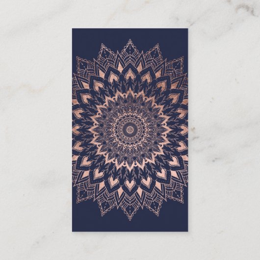 Roos gold floral mandala navy blue yoga instructeu visitekaartje (Achterkant)