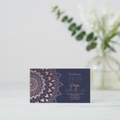 Roos gold floral mandala navy blue yoga instructeu visitekaartje (Staand voorkant)