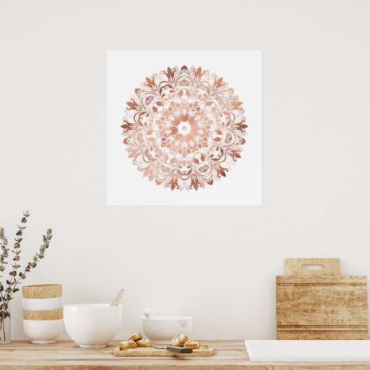 Roos Gold Floral Mandala Poster (Keuken)