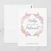 Roos Gold Floral met bridesmaïdvoorstel Briefkaart (Voorkant / Achterkant)