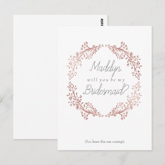 Roos Gold Floral met bridesmaïdvoorstel Briefkaart (Voorkant / Achterkant)